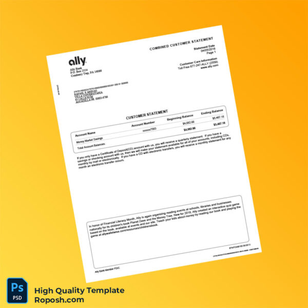 USA Ally Bank Statement Template in Word and PDF formats 4 page