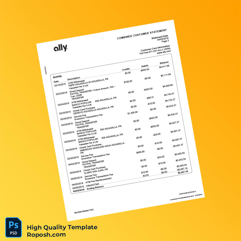USA Ally Bank Statement Template in Word and PDF formats 4 page USA Ally Bank Statement Template in Word and PDF formats 4 page