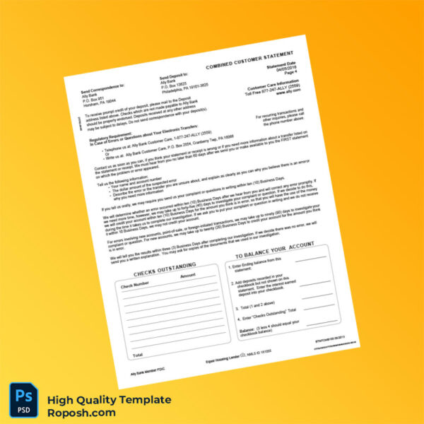 USA Ally Bank Statement Template in Word and PDF formats 4 page