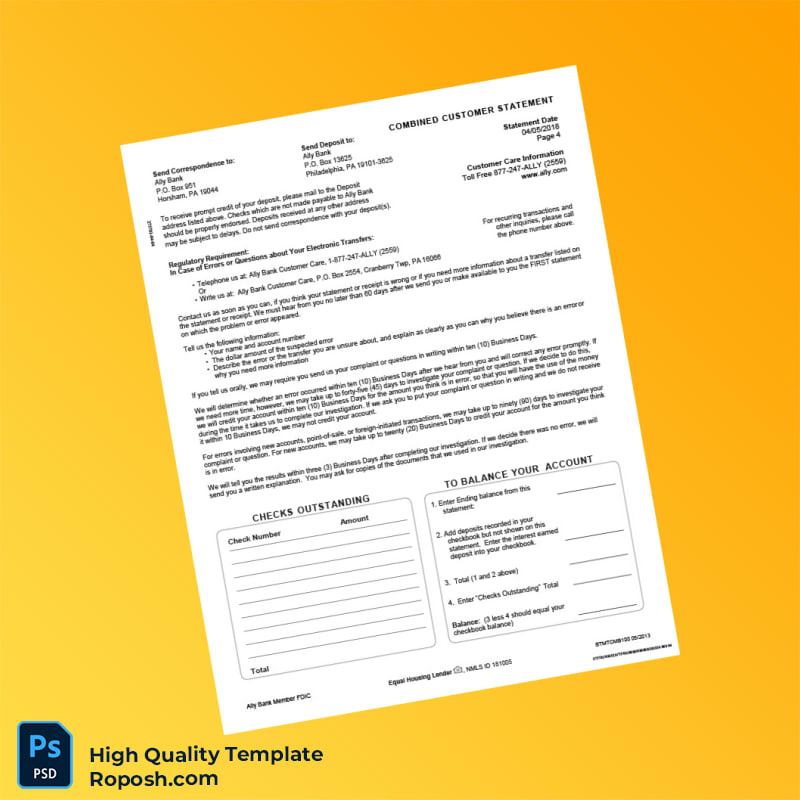 USA Ally Bank Statement Template in Word and PDF formats 4 page USA Ally Bank Statement Template in Word and PDF formats 4 page