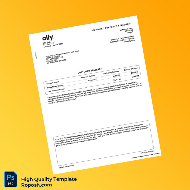 USA Ally Bank Statement Template in Word and PDF formats 4 page USA Ally Bank Statement Template in Word and PDF formats 4 page