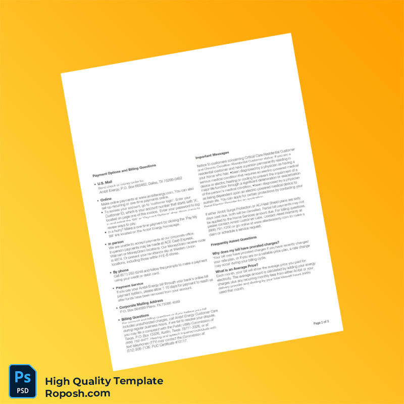 USA Ambit Energy Editable Electricity Bill Template in Word and PDF formats 3 page USA Ambit Energy Editable Electricity Bill Template in Word and PDF formats 3 page