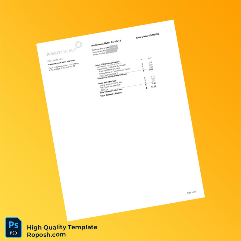USA Ambit Energy Editable Electricity Bill Template in Word and PDF formats 3 page USA Ambit Energy Editable Electricity Bill Template in Word and PDF formats 3 page