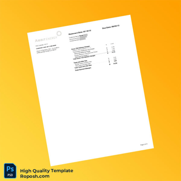 USA Ambit Energy Editable Utility Bill Template in Word and PDF formats 3 page