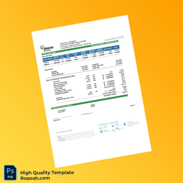 USA Ameren Editable Utility Bill Template in Word and PDF formats 4 page