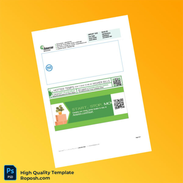 USA Ameren Editable Utility Bill Template in Word and PDF formats 4 page