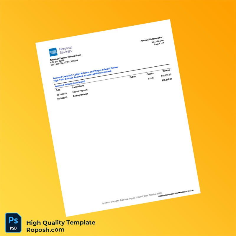 USA American Express Bank Statement Template in Word and PDF formats 5 page USA American Express Bank Statement Template in Word and PDF formats 5 page