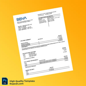 USA BBVA Bank Statement Template in Word and PDF formats 2 page