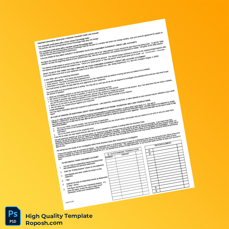 USA BMO Harris Bank Statement Template in Word and PDF formats 4 page USA BMO Harris Bank Statement Template in Word and PDF formats 4 page