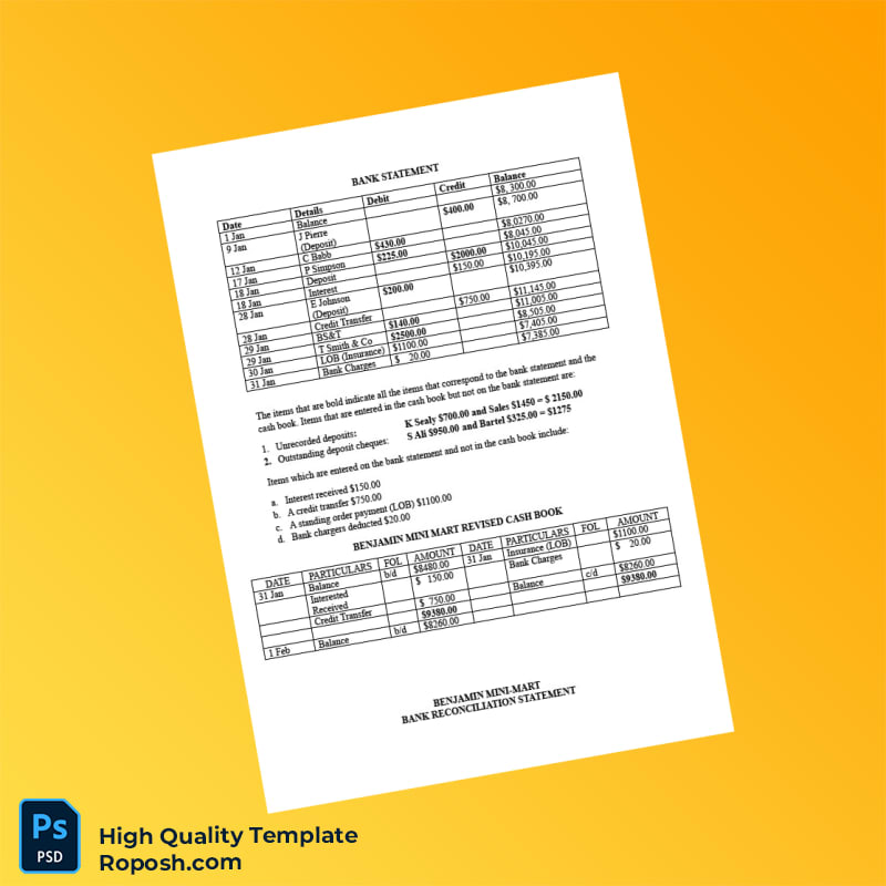 USA Bank Statement Reconciliation Guide Template in Word and PDF formats 4 page USA Bank Statement Reconciliation Guide Template in Word and PDF formats 4 page