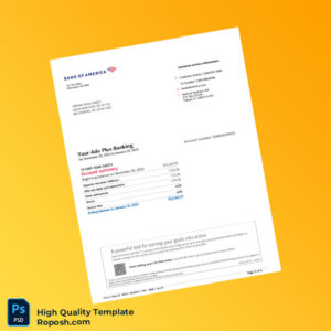 USA Bank of America Account Statement Template in Word and PDF formats 4 page
