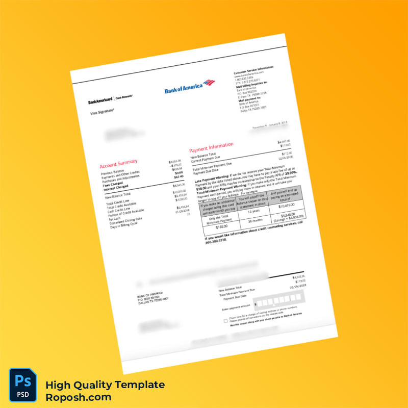 USA Bank of America Credit Card Statement Template in Word and PDF formats USA Bank of America Credit Card Statement Template in Word and PDF formats