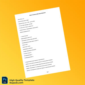 USA Bank of America Merchant Statement Template in Word and PDF formats 2 page