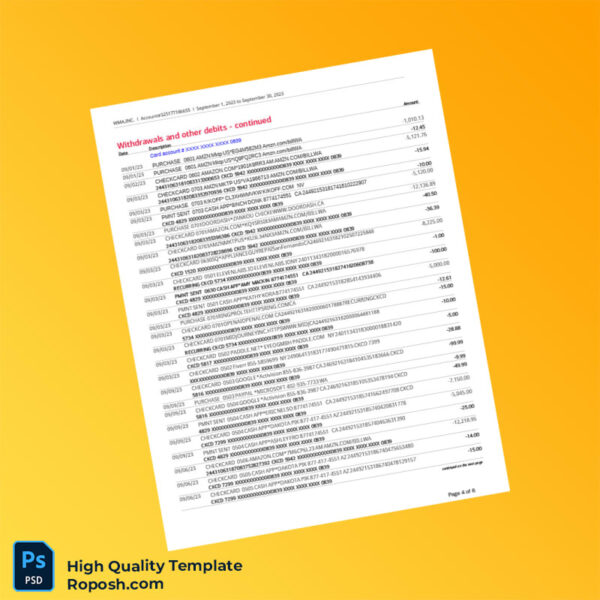 USA Bank of America Statement Template in Word and PDF formats 6 page