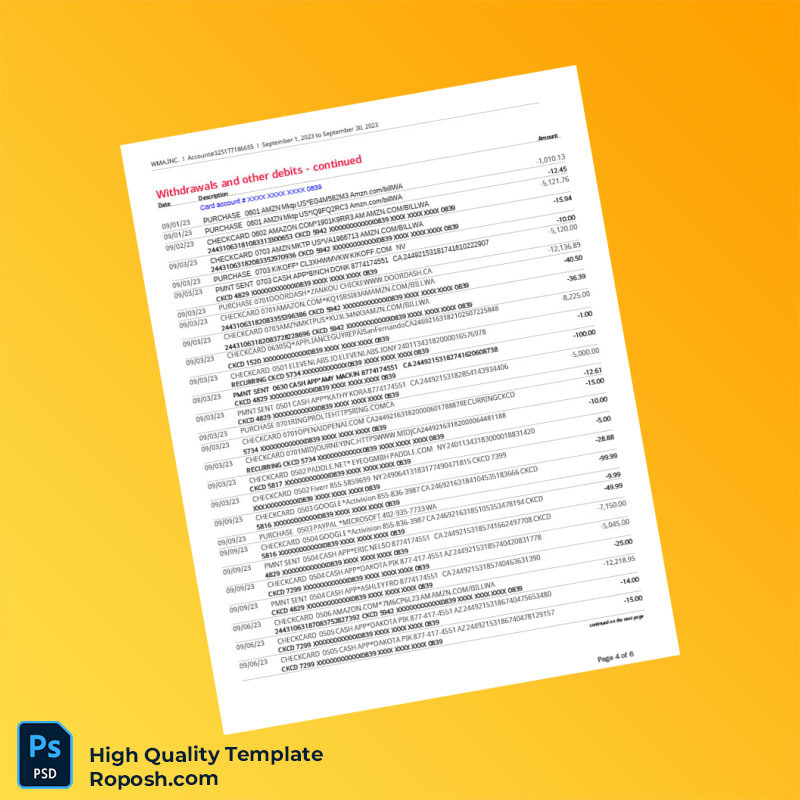 USA Bank of America Statement Template in Word and PDF formats 6 page USA Bank of America Statement Template in Word and PDF formats 6 page