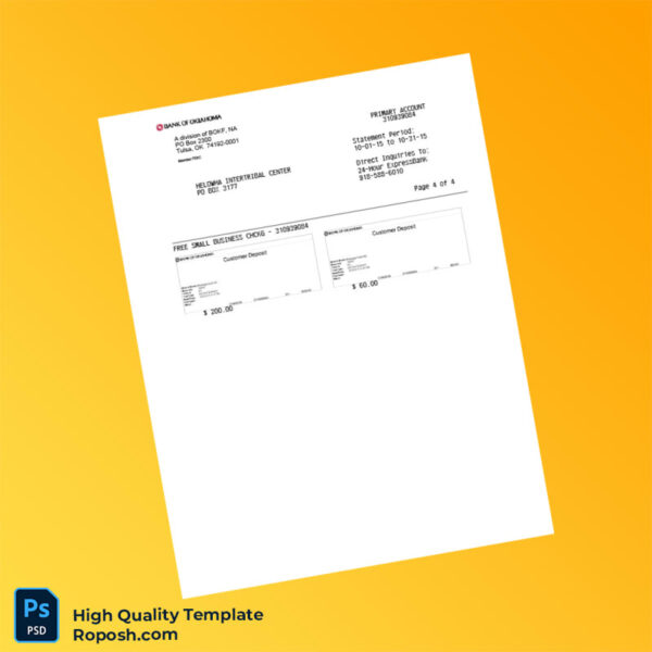 USA Bank of Oklahoma Bank Statement Template in Word and PDF formats 4 page