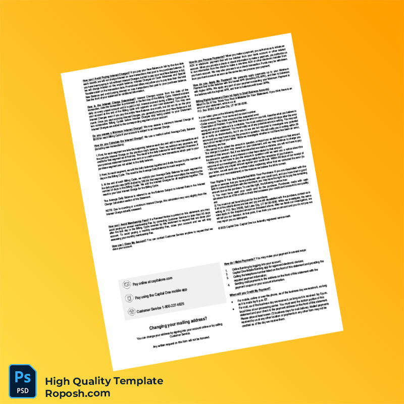 USA Capital One Billing Bank Statement Template in Word and PDF formats 6 page USA Capital One Billing Bank Statement Template in Word and PDF formats 6 page