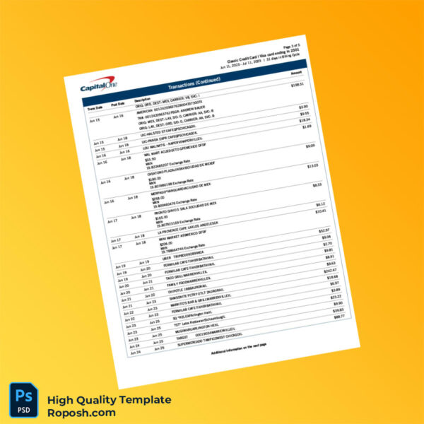 USA Capital One Billing Bank Statement Template in Word and PDF formats 6 page