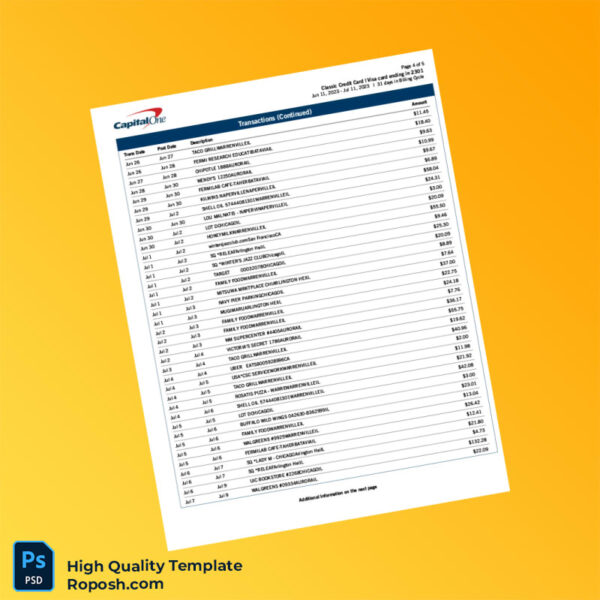 USA Capital One Billing Bank Statement Template in Word and PDF formats 6 page
