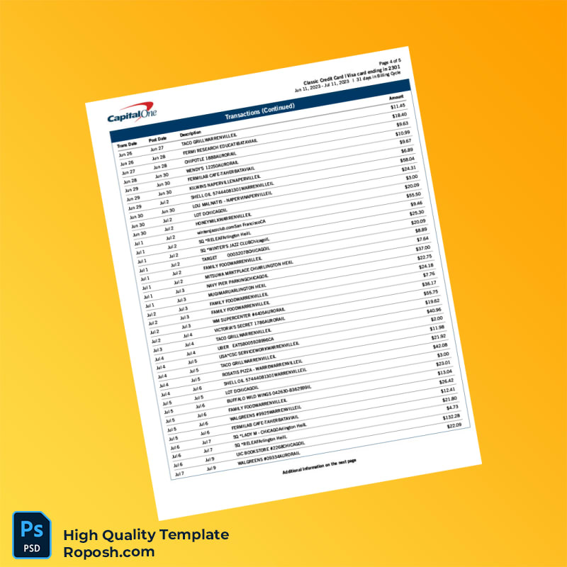 USA Capital One Billing Bank Statement Template in Word and PDF formats 6 page USA Capital One Billing Bank Statement Template in Word and PDF formats 6 page