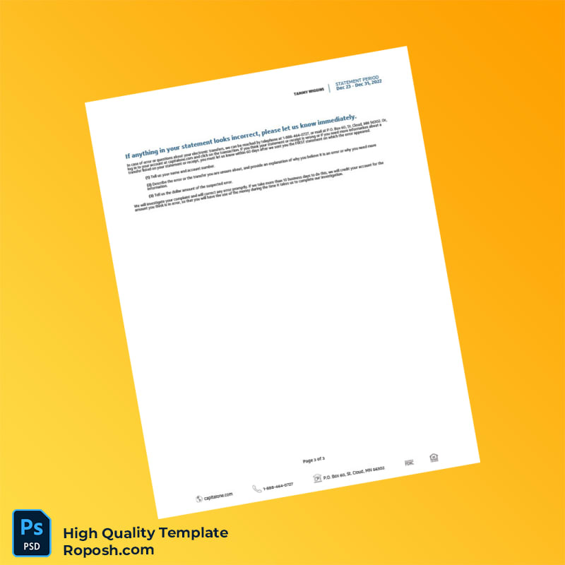 USA Capital One Statement Template in Word and PDF formats 3 page USA Capital One Statement Template in Word and PDF formats 3 page