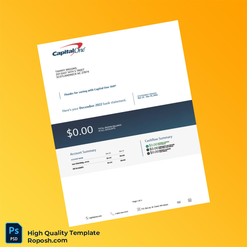 USA Capital One Statement Template in Word and PDF formats 3 page USA Capital One Statement Template in Word and PDF formats 3 page