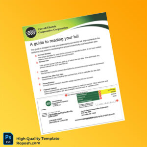 USA Carroll Electric Cooperative Corporation Editable Electricity Bill Template in Word and PDF formats 2 page