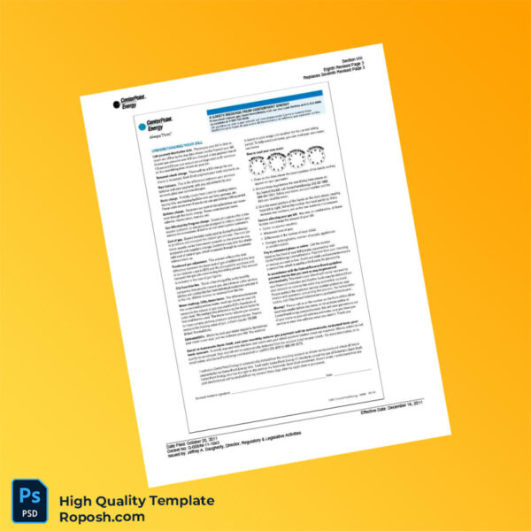 USA CenterPoint Energy Editable Utility Bill Template in Word and PDF formats 2 page