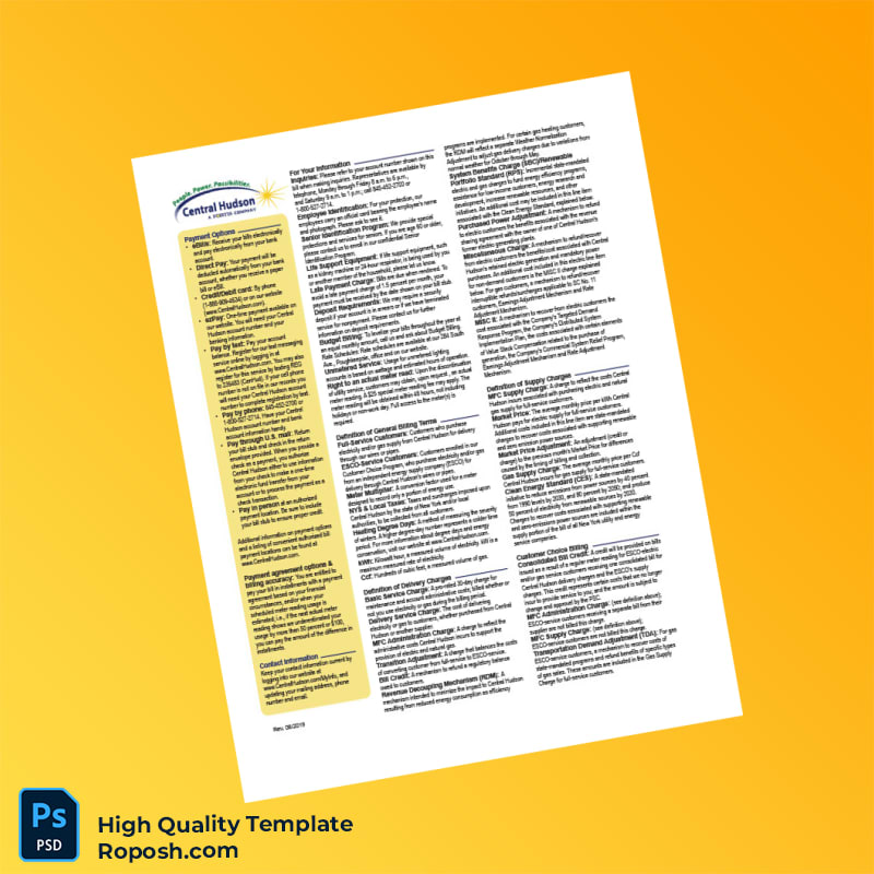 USA Central Hudson Editable Utility Bill Template in Word and PDF formats 3 page USA Central Hudson Editable Utility Bill Template in Word and PDF formats 3 page