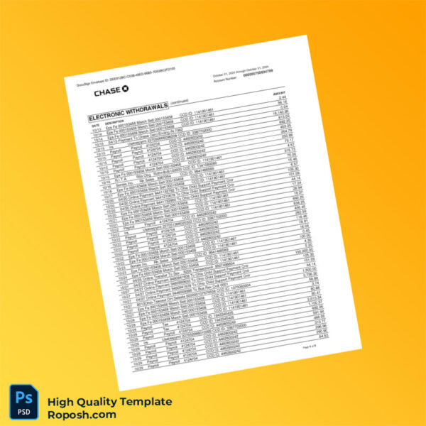 USA Chase Business Bank Statement Template in Word and PDF formats 6 page