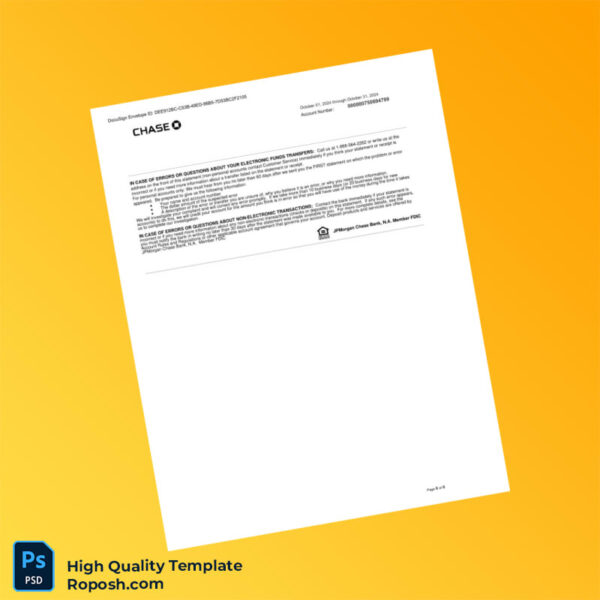 USA Chase Business Bank Statement Template in Word and PDF formats 6 page