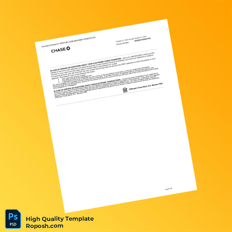 USA Chase Business Bank Statement Template in Word and PDF formats 6 page USA Chase Business Bank Statement Template in Word and PDF formats 6 page