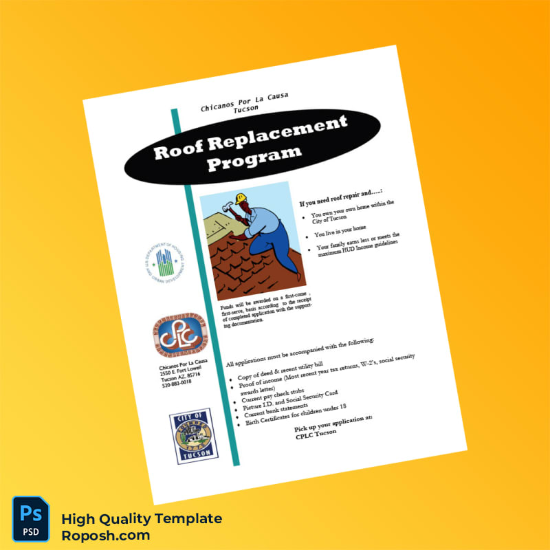 USA Chicanos Por La Causa Editable Roof Replacement Program Template in Word and PDF formats USA Chicanos Por La Causa Editable Roof Replacement Program Template in Word and PDF formats