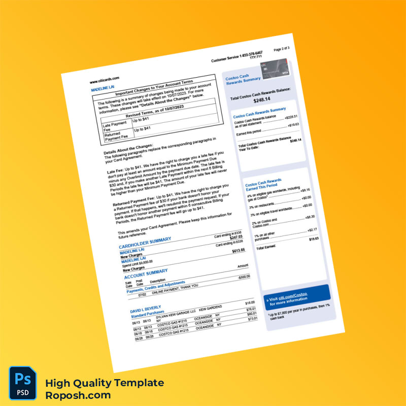 USA Citi Credit Card Statement Template in Word and PDF formats 4 page USA Citi Credit Card Statement Template in Word and PDF formats 4 page