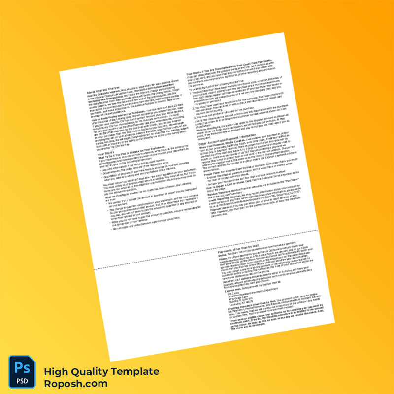 USA Citi Credit Card Statement Template in Word and PDF formats 4 page USA Citi Credit Card Statement Template in Word and PDF formats 4 page