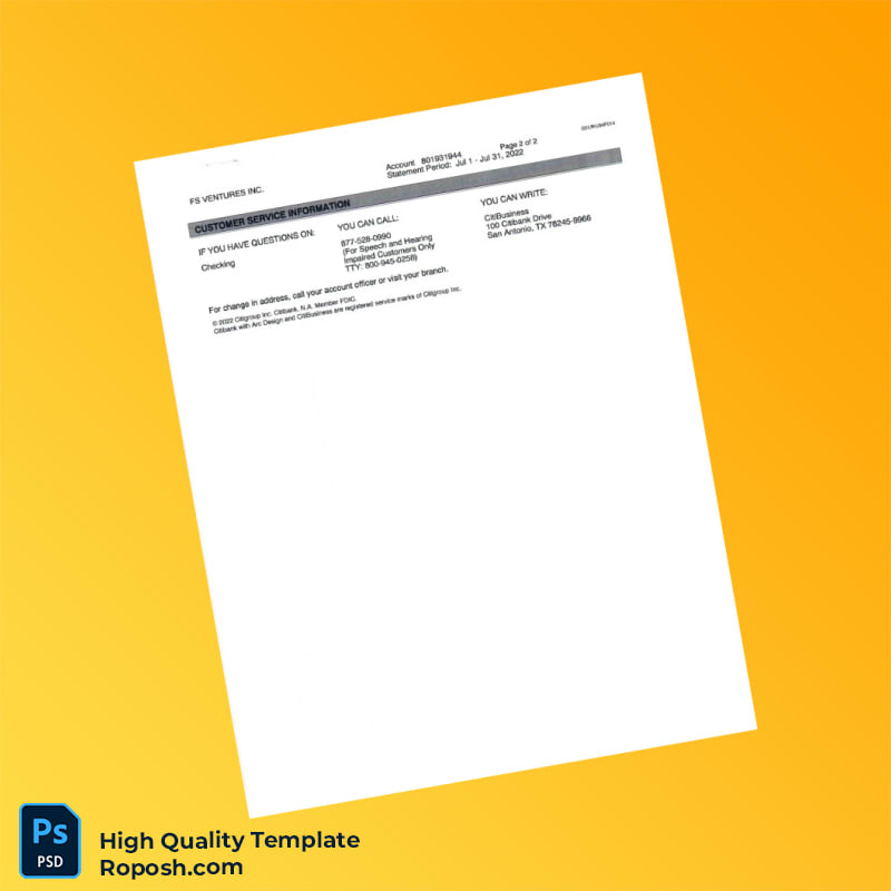 USA Citibank Account Statement Template in Word and PDF formats 2 page USA Citibank Account Statement Template in Word and PDF formats 2 page