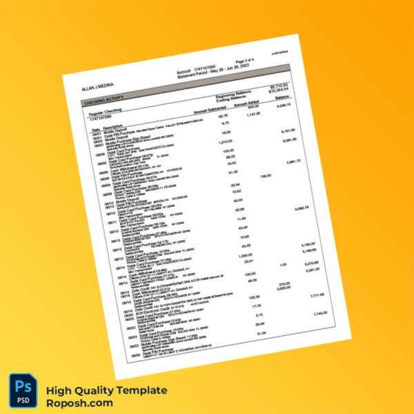 USA Citibank Bank Statement Template in Word and PDF formats 4 page