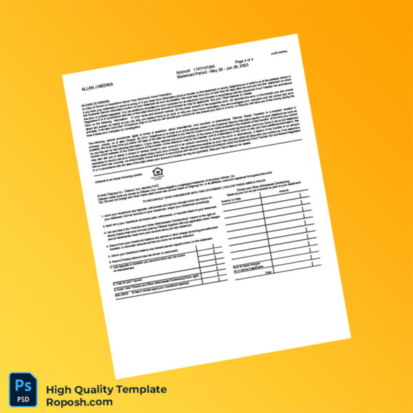 USA Citibank Bank Statement Template in Word and PDF formats 4 page