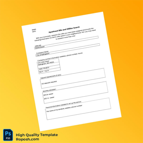 USA City of Bellingham Editable Water Bill Template in Word and PDF formats 2 page