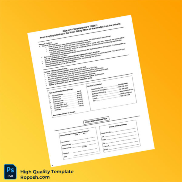 USA City of Rome Editable Utility Bill Template in Word and PDF formats 2 page