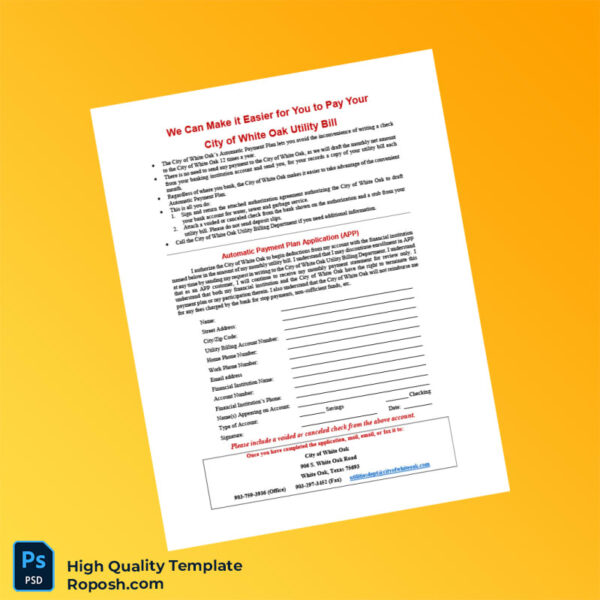 USA City of White Oak Editable Bank Draft Form Template in Word and PDF formats
