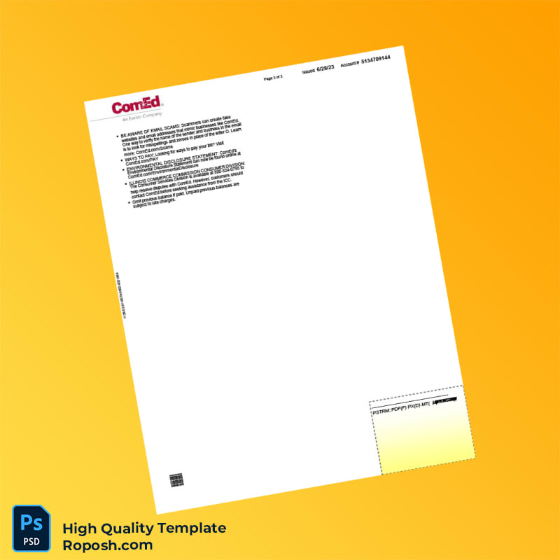 USA ComEd Editable Utility Bill Template in Word and PDF formats 3 page USA ComEd Editable Utility Bill Template in Word and PDF formats 3 page