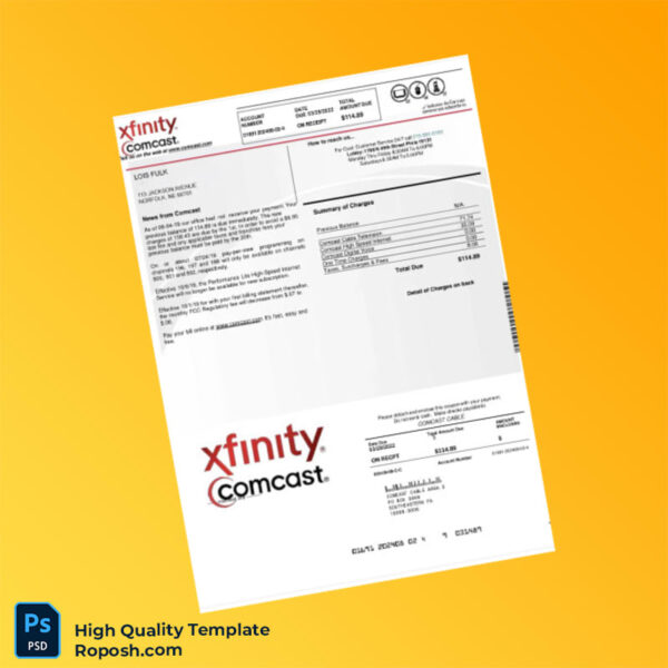 USA Comcast Editable Utility Bill Template in Word and PDF formats