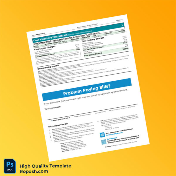 USA ConEdison Editable Energy Bill Template in Word and PDF formats 3 page