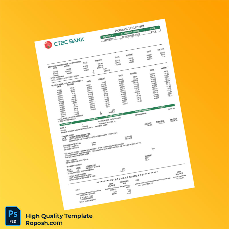 USA DCU Bank Statement Template in Word and PDF formats 3 page USA DCU Bank Statement Template in Word and PDF formats 3 page