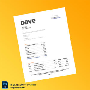 USA Dave Bank Statement Template in Word and PDF formats USA Dave Bank Statement Template in Word and PDF formats