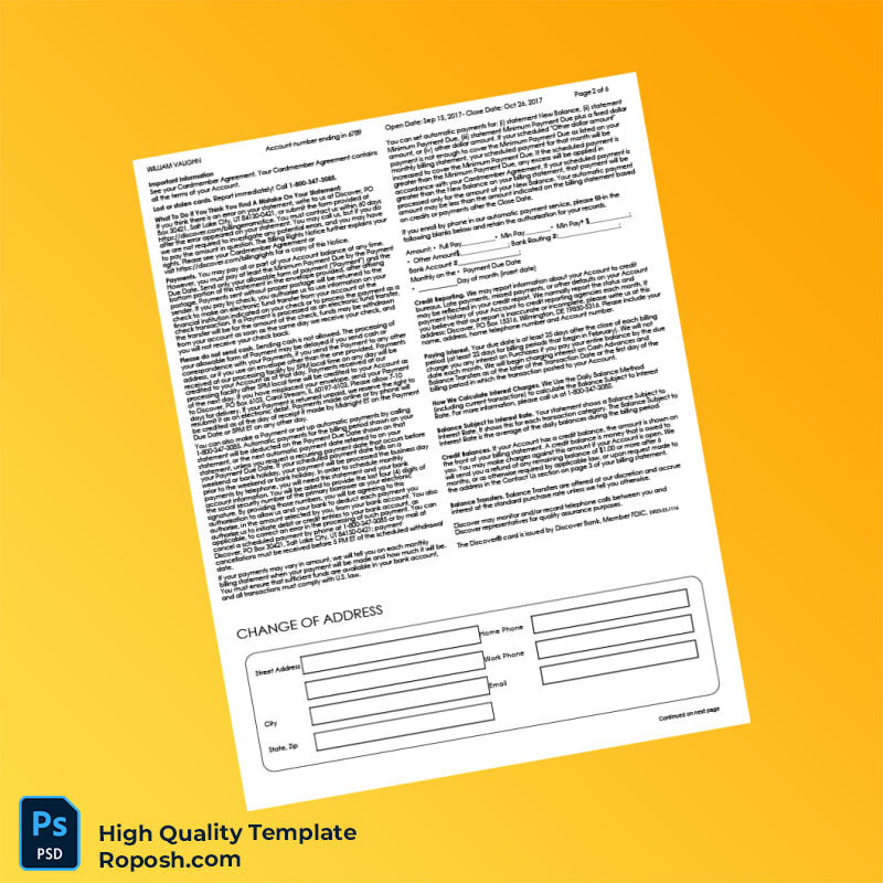 USA Discover Credit Card Statement Template in Word and PDF formats 7 page USA Discover Credit Card Statement Template in Word and PDF formats 7 page