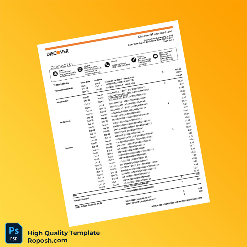 USA Discover Credit Card Statement Template in Word and PDF formats 7 page USA Discover Credit Card Statement Template in Word and PDF formats 7 page