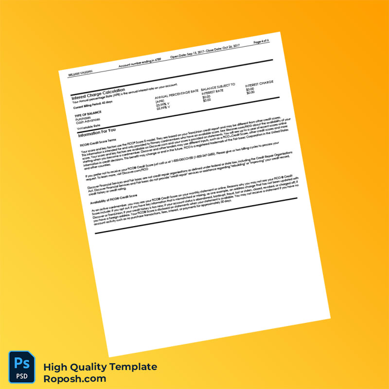 USA Discover Credit Card Statement Template in Word and PDF formats 7 page USA Discover Credit Card Statement Template in Word and PDF formats 7 page