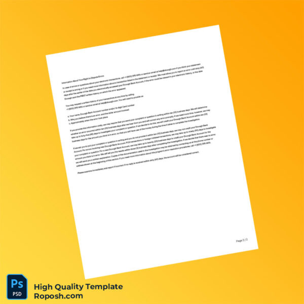 USA Dough Bank Account Statement Template in Word and PDF formats 2 page